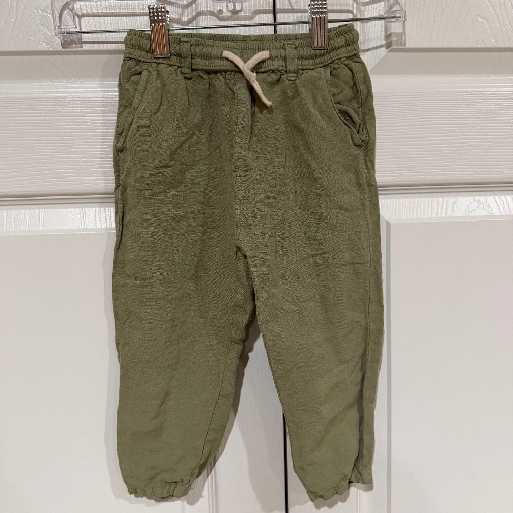 Zara Toddler Olive Green Tie Waistband Casual Pants Size 2-3 Yrs 98 cms